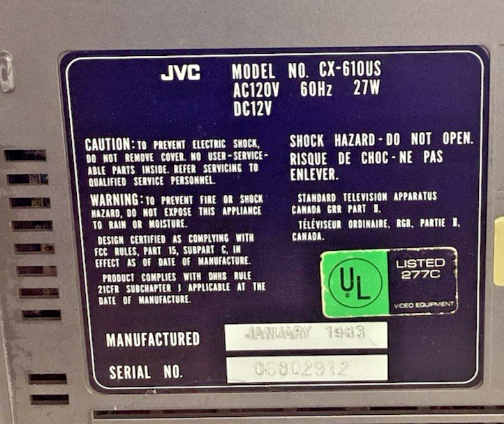 JVC MODEL CX-610US PORTABLE TV