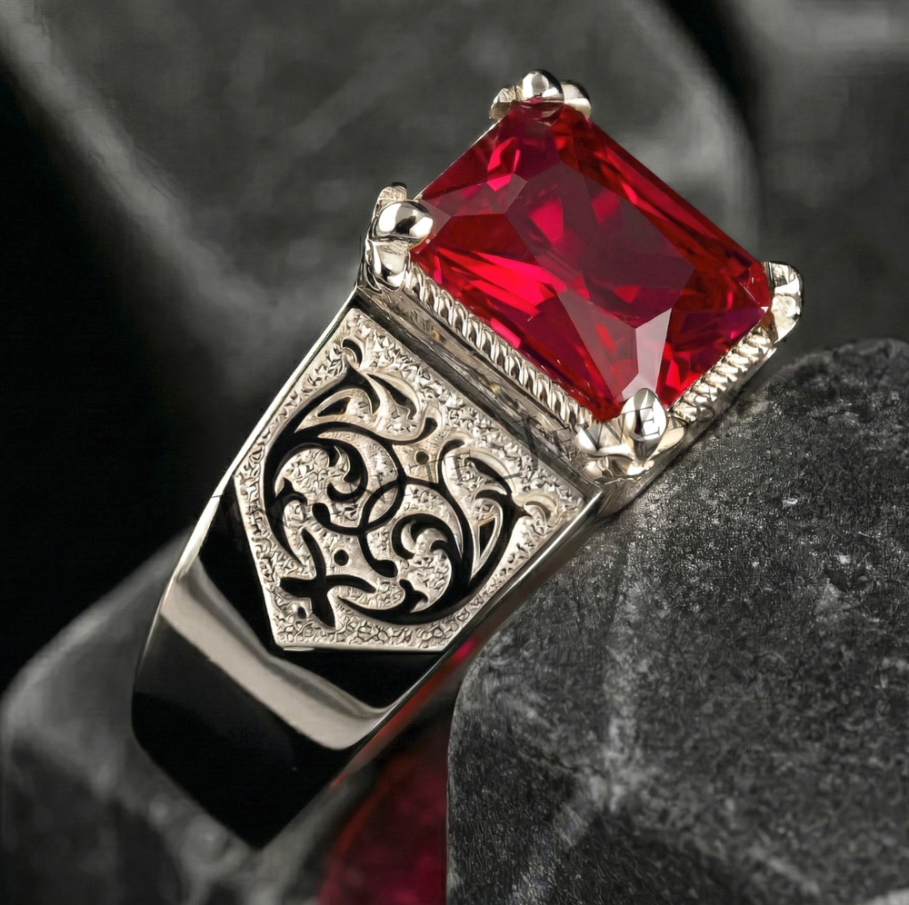 Natural Ruby Ring Men's 925 Sterling Silver Ring Handmade Engagement Man's Ring