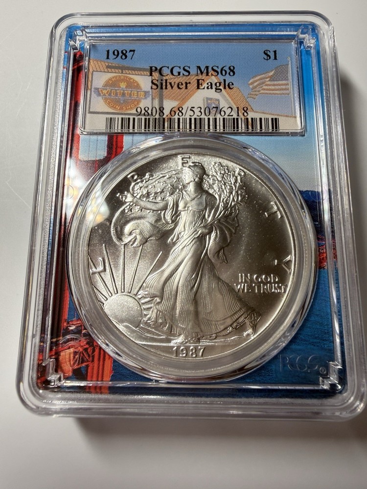 Silver Eagle MS68 1987 $1 PCGS Wittercoin Label Coin
