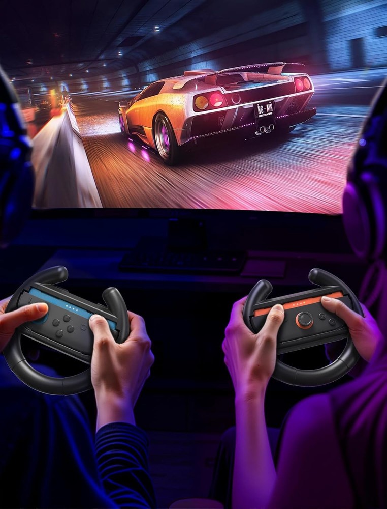 Steering Wheel Compatible with Switch 2 JoyCon Controller with Grip Black