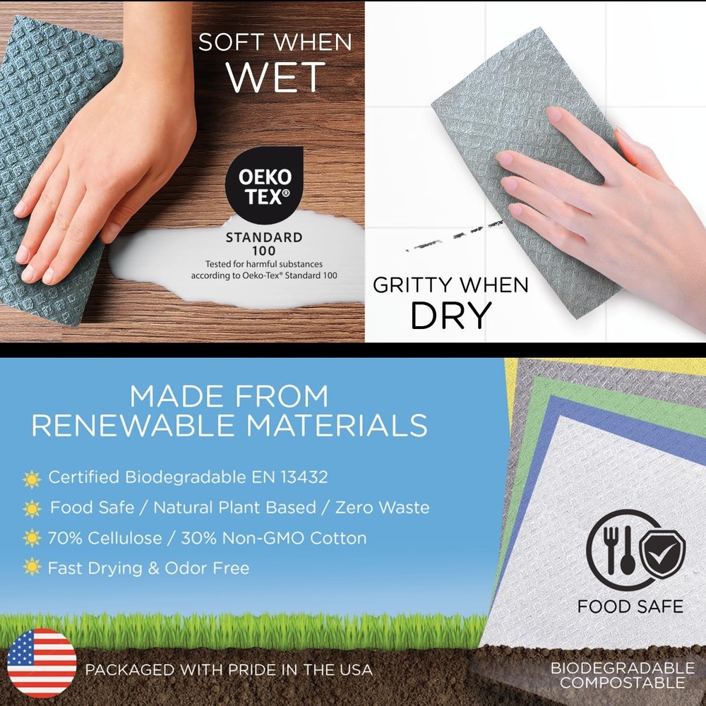 Swedish Dishcloths for Kitchen XL, 30 Sheet Roll, Biodegradable & Compostable...
