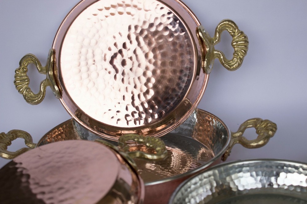 4 Handmade hammered Turkish Copper Saute Roasting Egg Omelet Omelette Pan