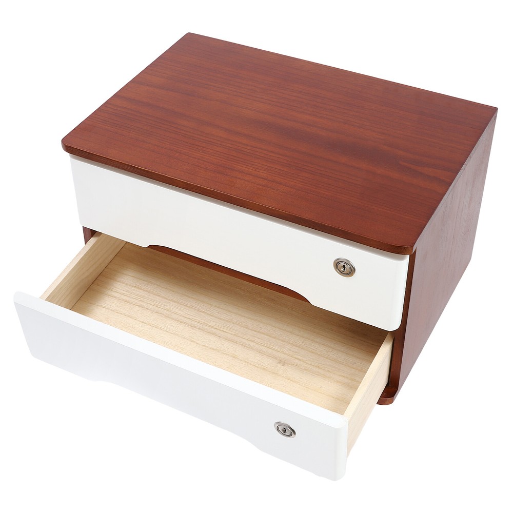 Wooden Desk Organizer with Lockable Drawer - 2-Tier Storage Solution