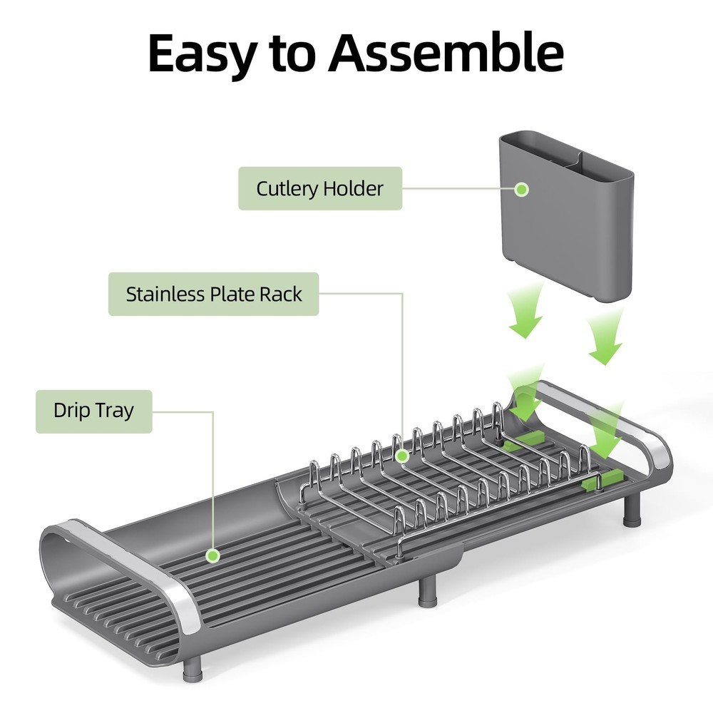 TOOLF Small Dish Drying Rack, Mini Expandable Compact Dish Rack, Slim Extenda...