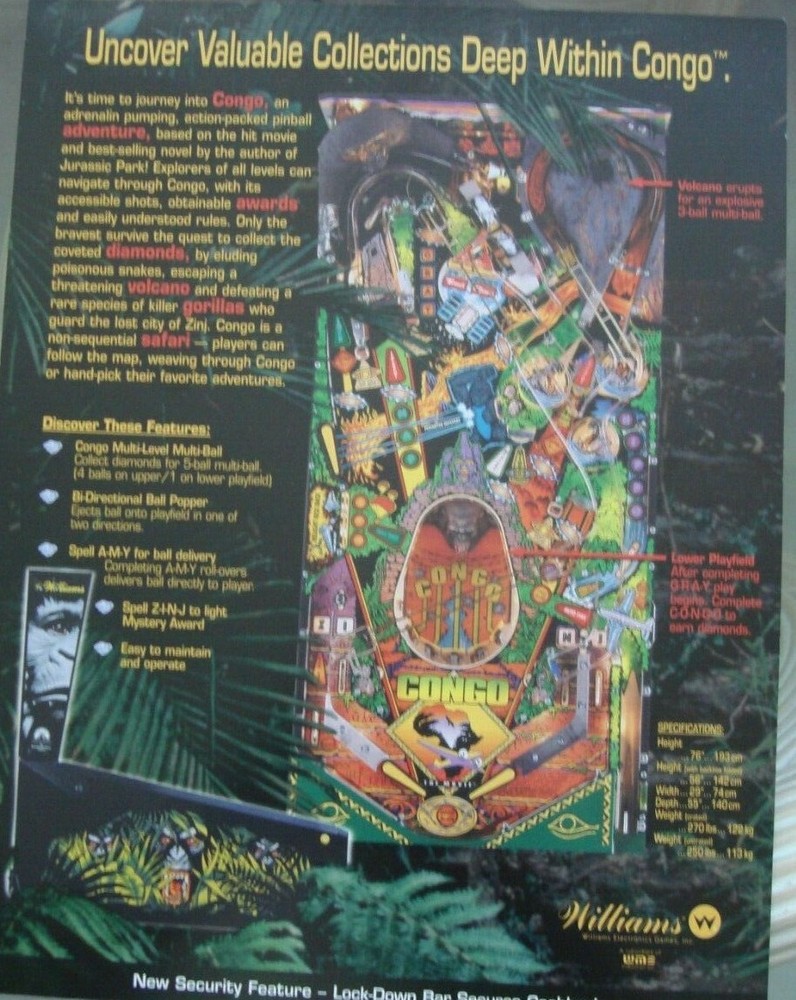 Williams Congo Pinball Original Advertising Flyer