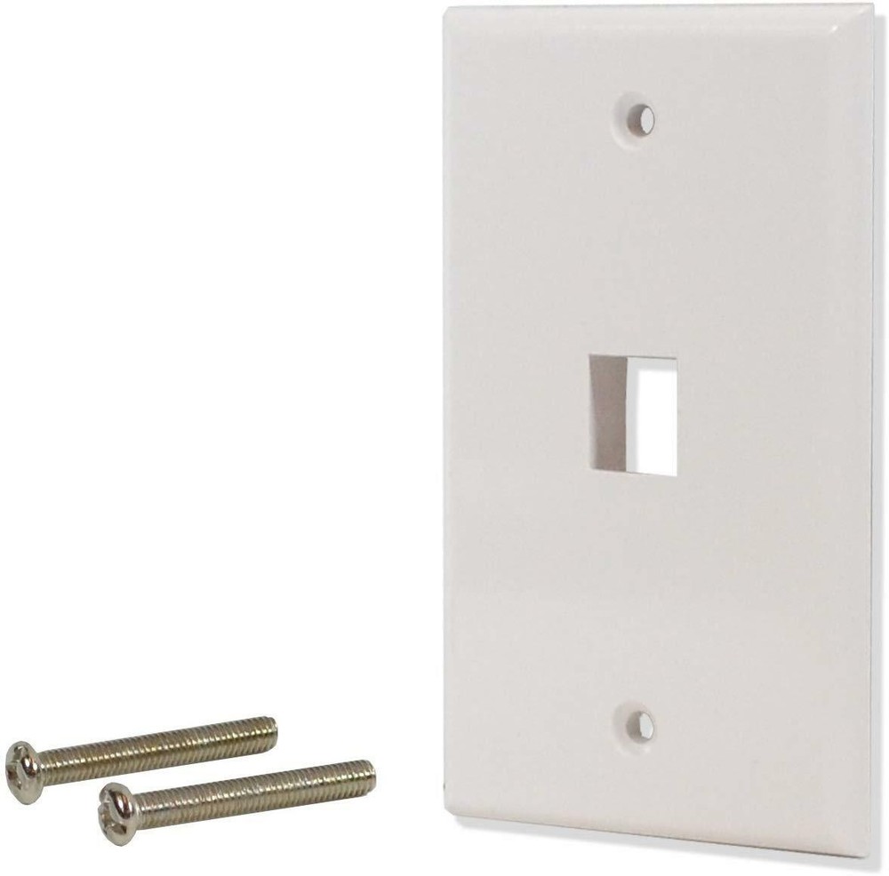 White 1 Port Hole Keystone Jack Flat Wall Plate with Smooth Surface (5/pack)