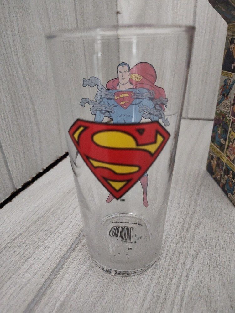Superman Classic Half Moon Bay Warner Bros DC Comic W/Box Drinking Glass