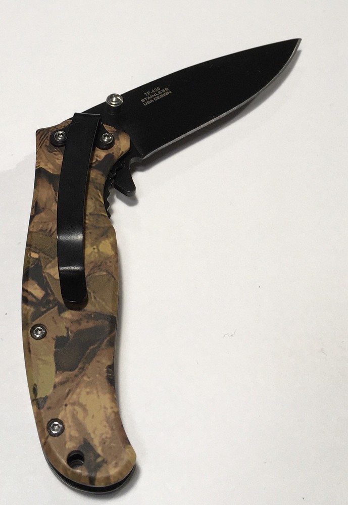 RITE EDGE Camo 3" Black Blade Folding Pocket Knife Custom Bear Design