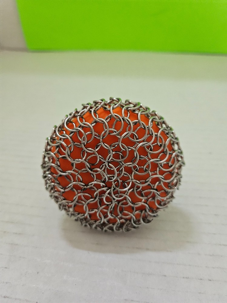 Cast Iron Chainmail Round Orange Handled Scrubber UNUSED