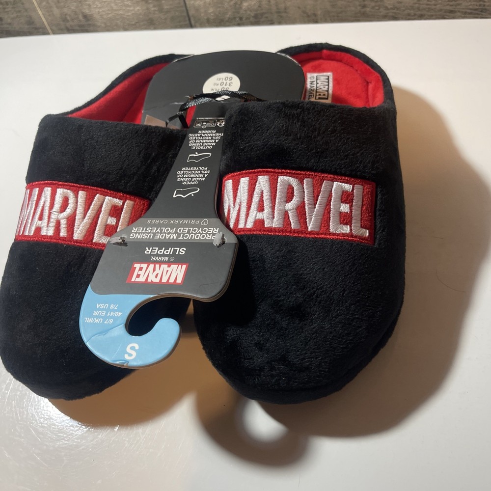 Marvel Mule Slippers Black Mens Emboreded Small