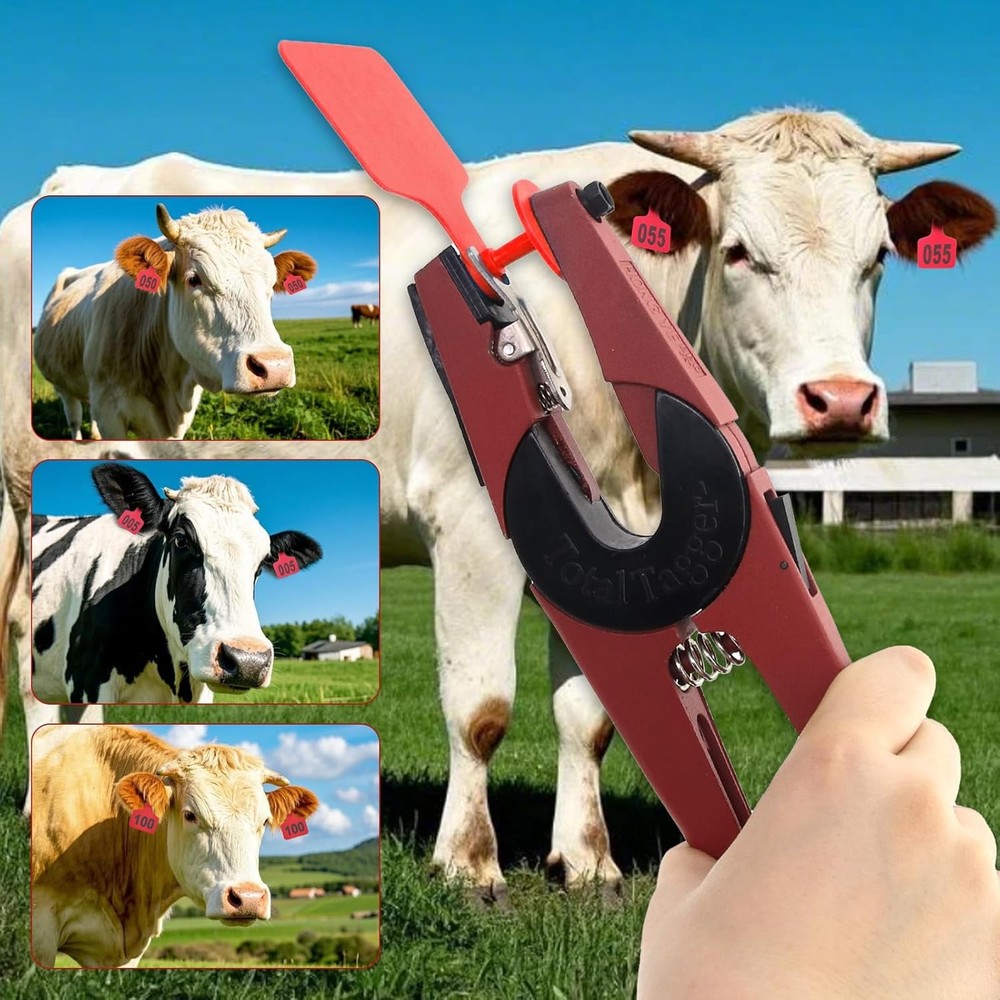 Red 001 100 Cattle Ear Tags Applicator Set