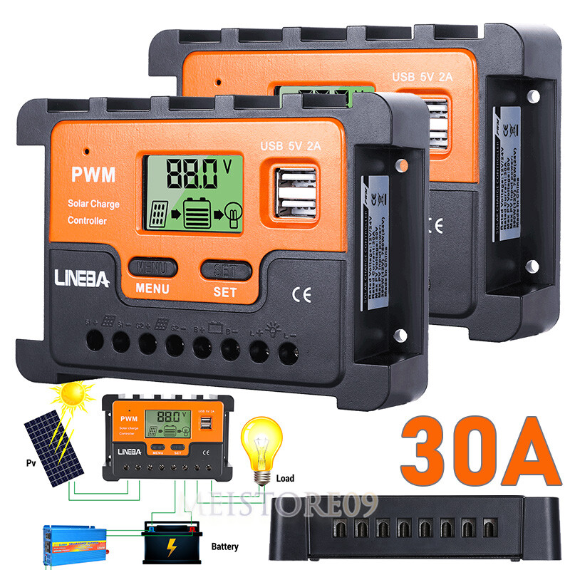 1/2x 30A Solar Charger Controller Solar Panel Battery Intelligent Regulator 2USB