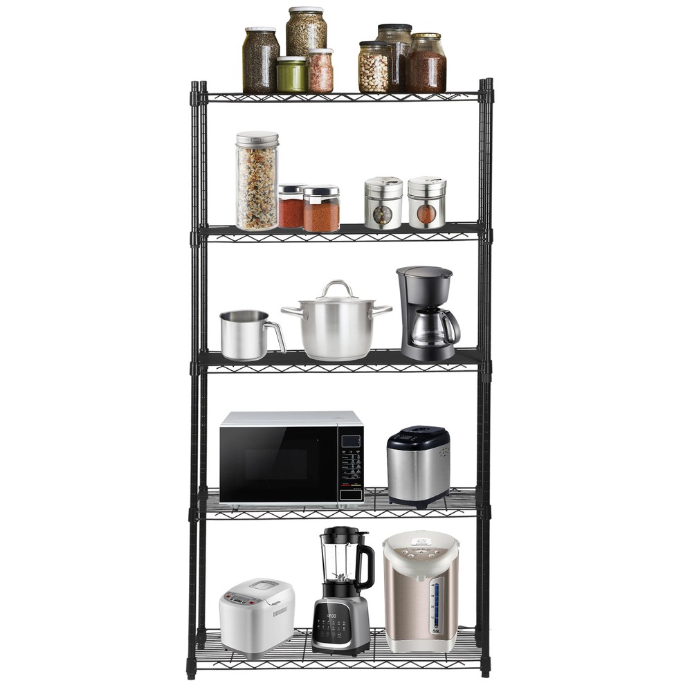 Wire Unit Rack 5 Tier Large Space Storage Shelves for Kitchen Office Black