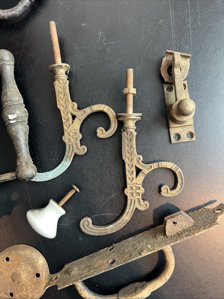 Antique Lot of Salvage Hardware For Doors Cabinets Thumb Latch Knobs Pulls