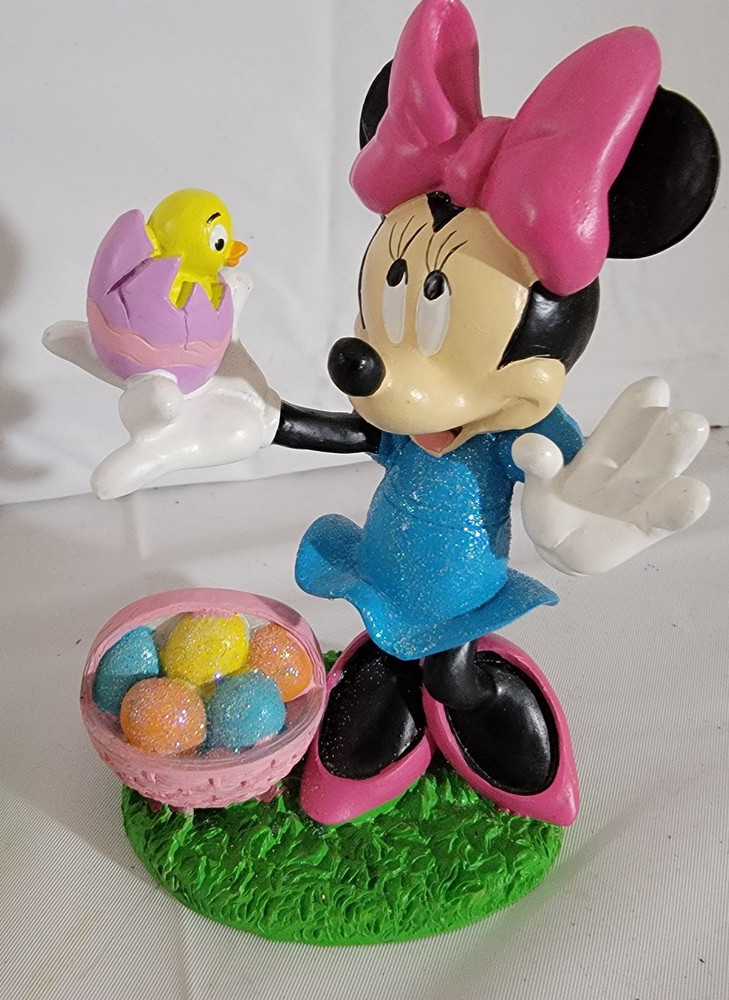 Set 2 RARE 5" Disney Mickey Minnie Easter Figurines Basket Eggs Hatching Chick