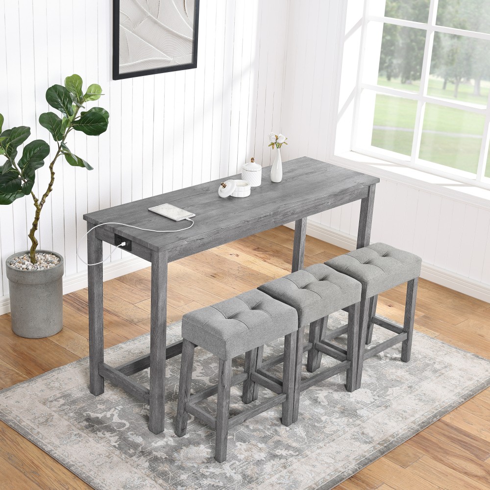 Bar Table Set w Power Outlet Dining Table Set Industrial Breakfast Table