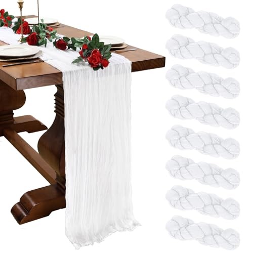 8 Pack Cheesecloth Table Runner 10ft Boho Gauze Fabric 120 8 Pcs - 10Ft White