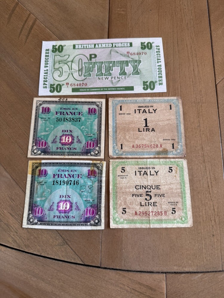 Lot of 5 WW2 Military notes