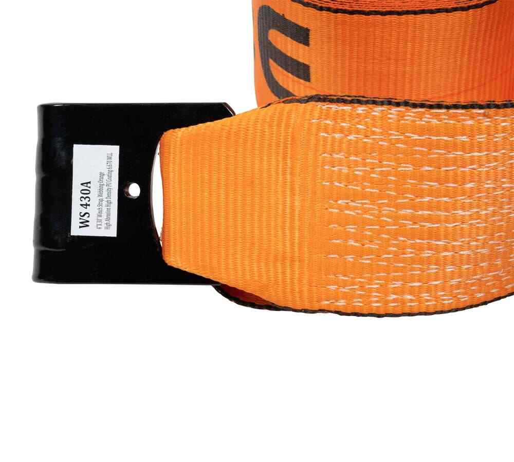 (4 Pack) 4" x 30' Winch Strap with Flat Hook - High Abrasion Orange