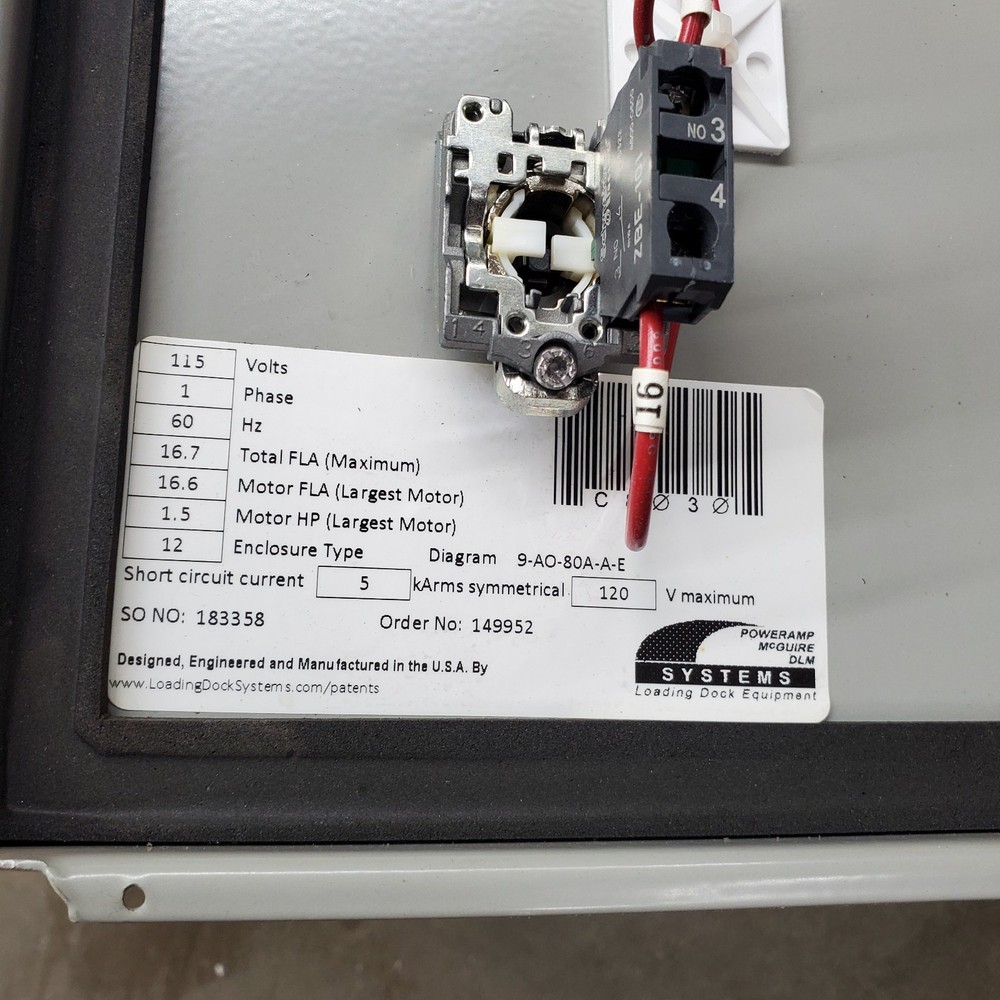 Poweramp Dock Leveler Control Box Panel Model BCH-5092312 Auto Return 115V 60HZ