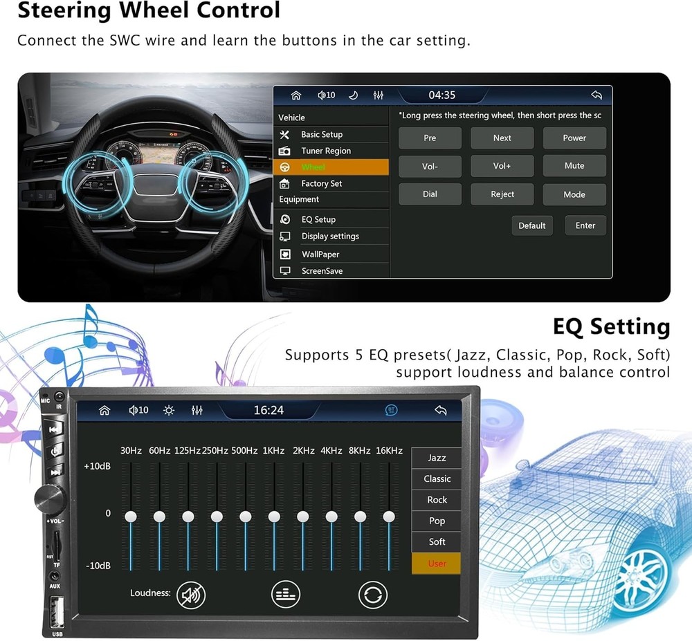 Carplay Double Din Touchscreen Car Stereo with Android Auto
