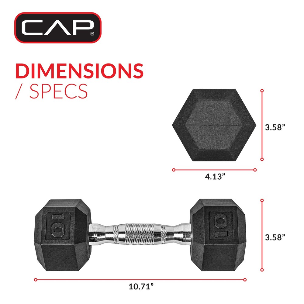 Barbell, 10lb Coated Rubber Hex Dumbbell, Pair