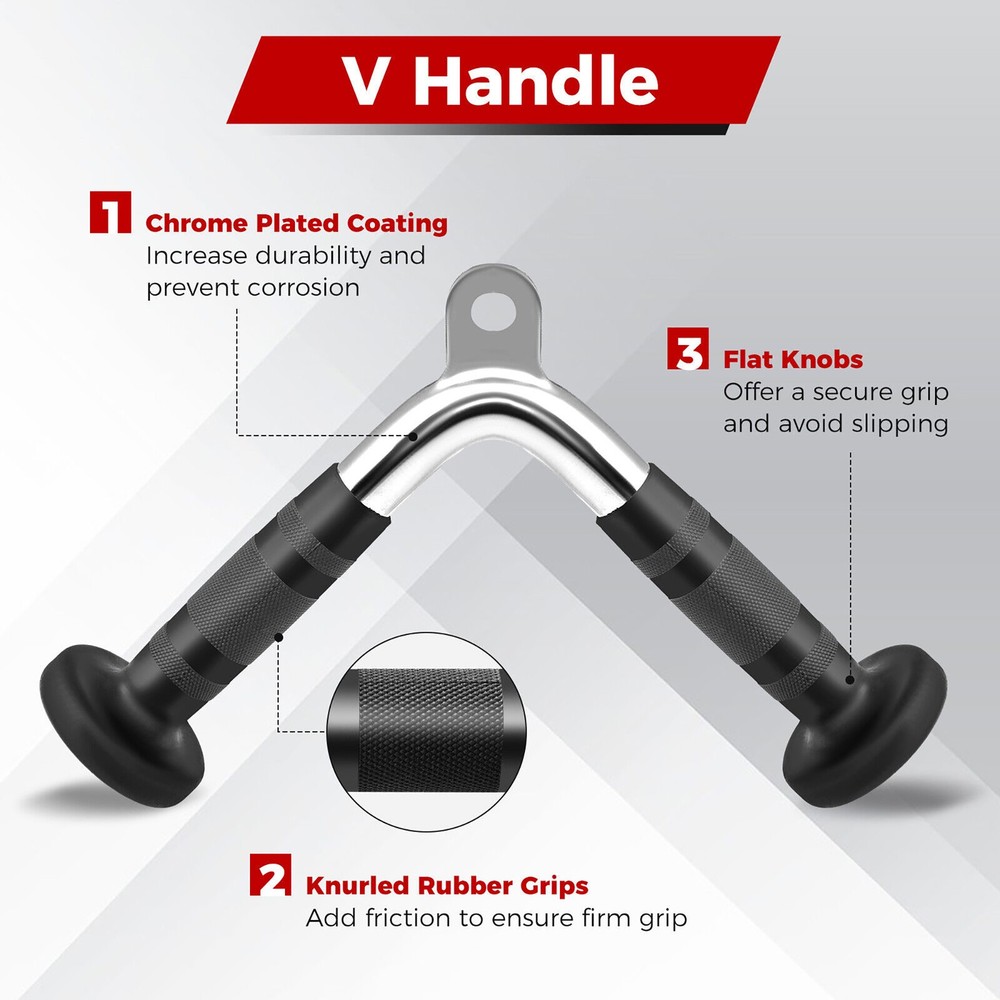 4 PCS Cable Machine Attachment Set V-Shaped Press Down Bar Double D Handle