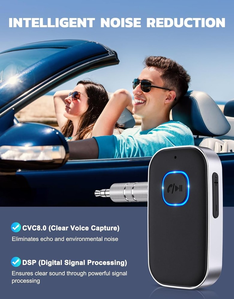 COMSOON Bluetooth Receiver for Car, Noise Cancelling 3.5mm AUX Black+Silver