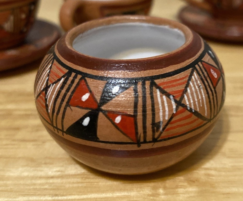 Cusco Peruvian 2” Miniature Clay Hand Decorated Glazed Tea Coffee Set 10 Pieces
