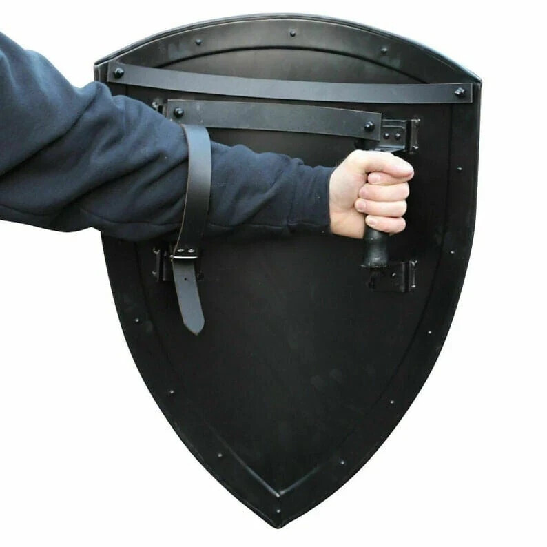 22'' Medieval Functional Historical Replica Solid Black Heater Shield Halloween