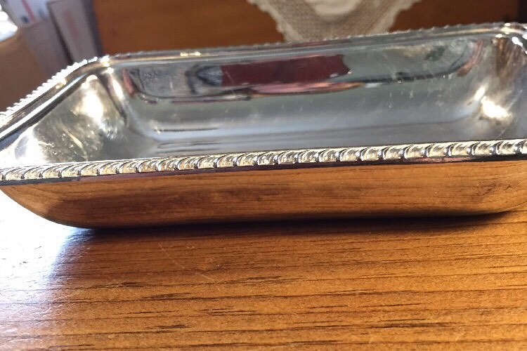 Small, Heavy, well-made, rectangular silverplated serving dish made in England