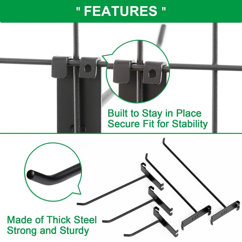 Gridwall Hooks 4 Inch Grid Panel Hanging Display Retail Storage Black 40 Pack