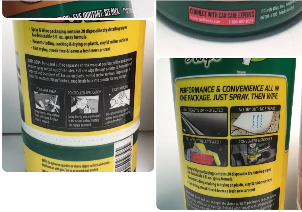 Turtle Wax Spray & Wipe Leather and Protectant Wipes Combo Protect Remove Odor