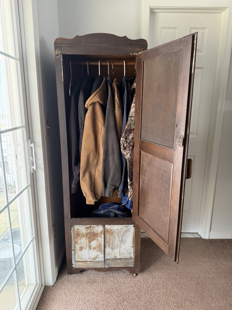 Vintage Solid Wood Wardrobe with Mirror