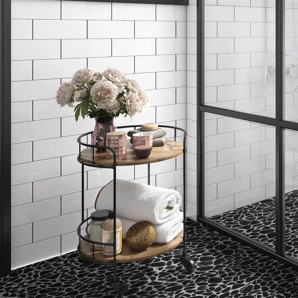 10-Sheet Pebble Tile for Shower Floor Border Kitchen Bathroom Backsplash, Black