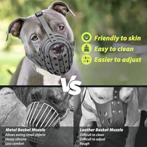 Pitbull Muzzle, Lightweight Basket Muzzle for M [Snout Cir: 9.75"-11"] Grey