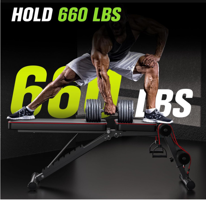 Adjustable Folding Weight Bench for Home Gym, 660 lbs Capacity Multi-Functional