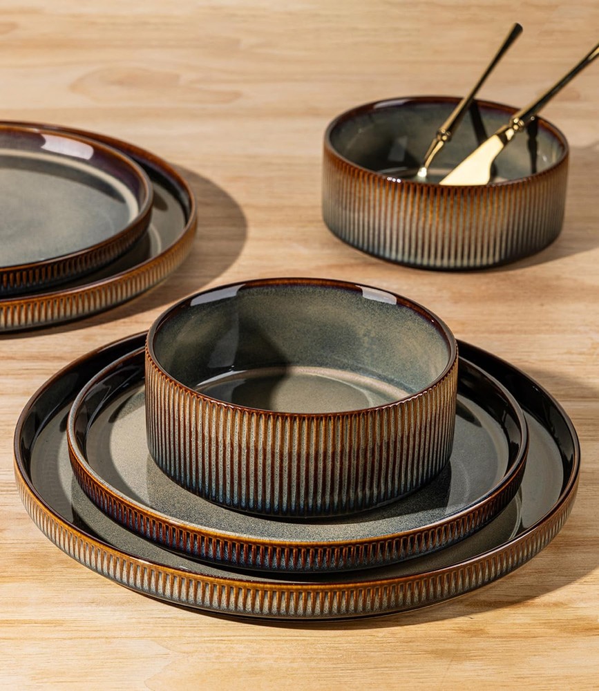 TheTerra Ceramic Dinnerware Sets for 8, 24 Pieces Service Coca Mocha