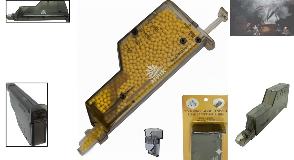 6mm Airsoft Speed Loader with Adapter - Holds 155 Rounds for Fast Loading