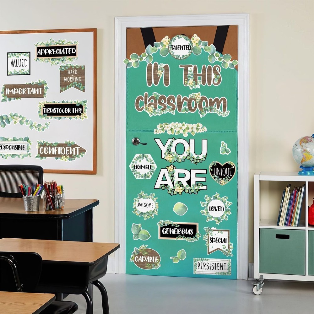 VABAMNA Bulletin Board Decorations, Eucalyptus Classroom Decor, 30Pcs Eucalyp...
