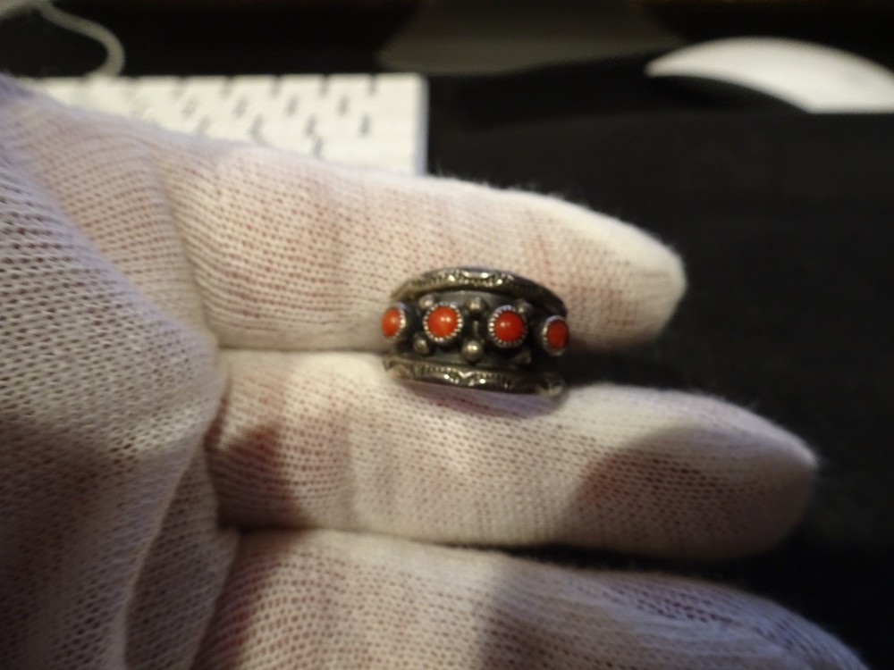 # 758-NATIVE STERLING SILVER 4 STONE RING -SIZE 9---MA OR MR NOT SURE