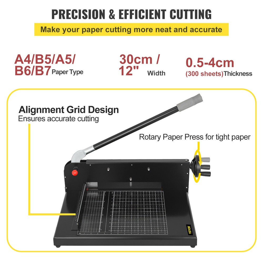 VEVOR 12" Width Manual Stack Paper Trimmer A4 Paper Cutter W/ Clamp & Safe Lock