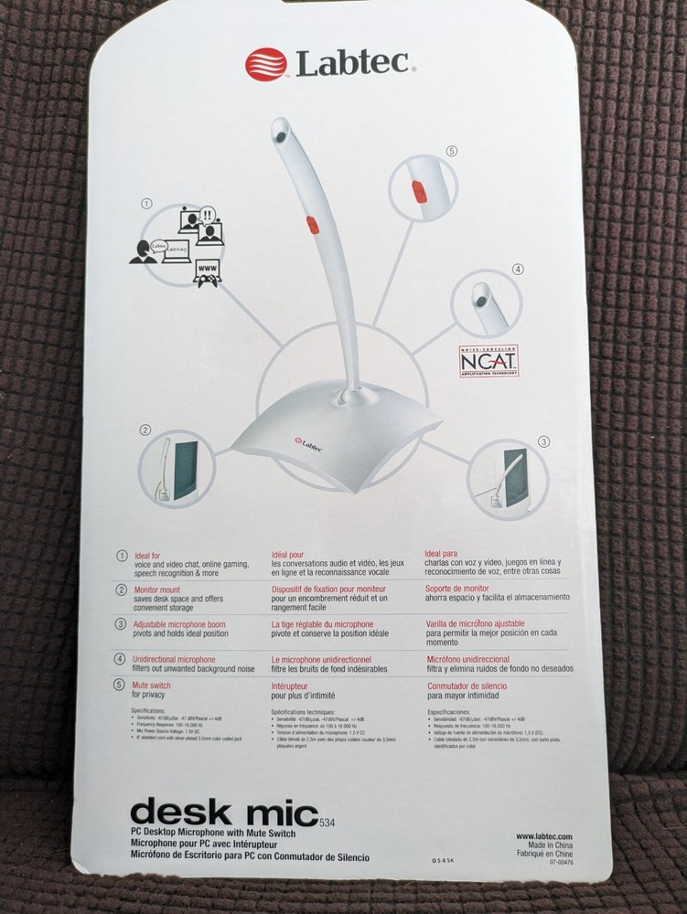 New Labtec Desk Mic 534 PC Desktop Microphone with Mute Switch