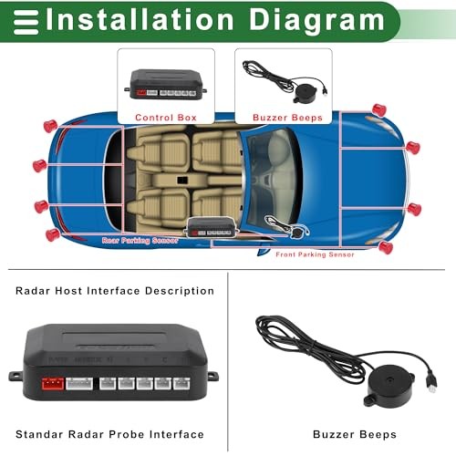 Universal Car Auto Vehicle Reverse Backup Radar System Reverse Parking Red