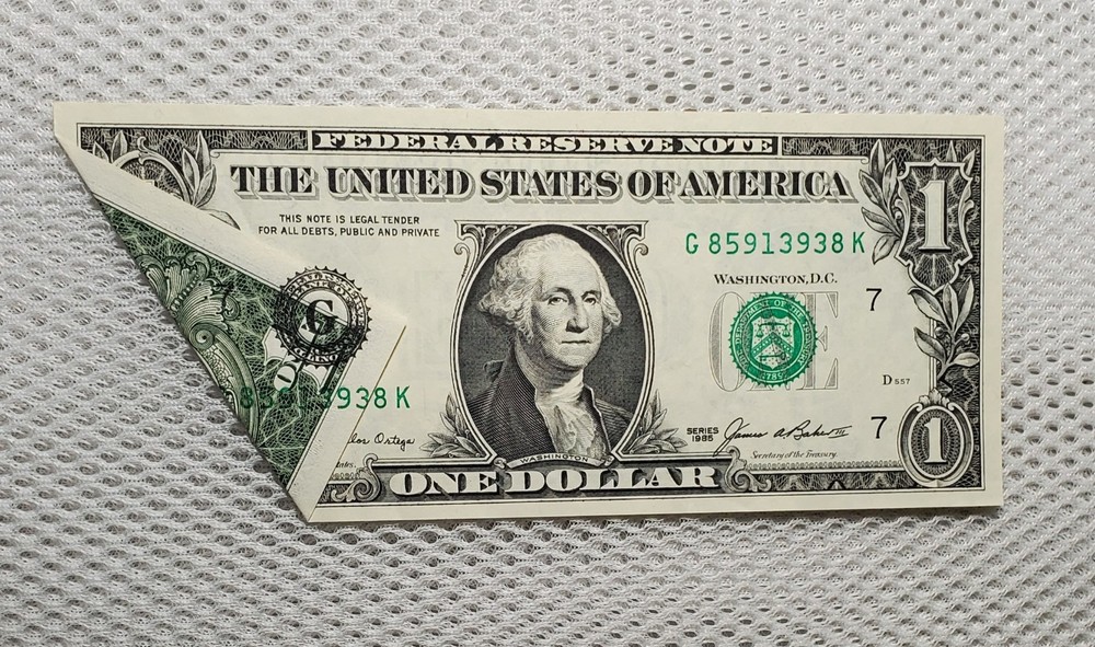 Printed Fold Error 1985 $1 FRN Error Note Nice Crisp Fold Over Error Note AU/UNC