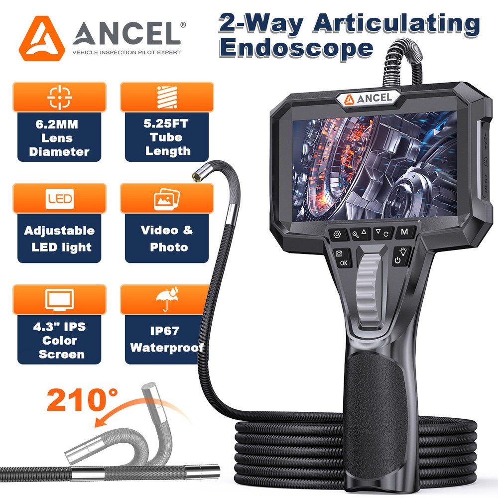 ANCEL Endoscope Camera Articulating Endoscope 2-Way 210° Industrial Inspection
