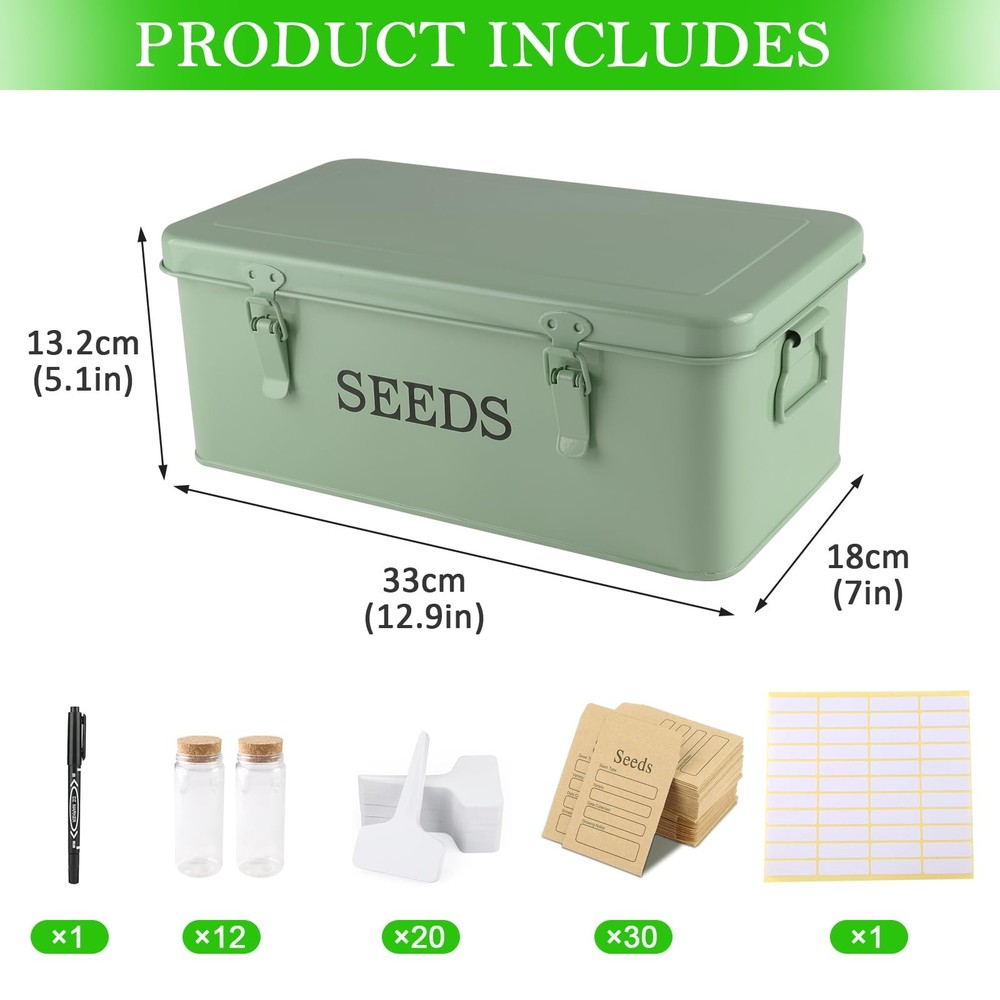 Seed Storage Organizer, 4 Compartment Metal Seed Saving Box with Lid and Safe...