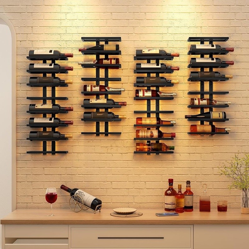 Sturdy Wall Mounted Wine Rack Metal Design Space Saving Bottles Organizer New