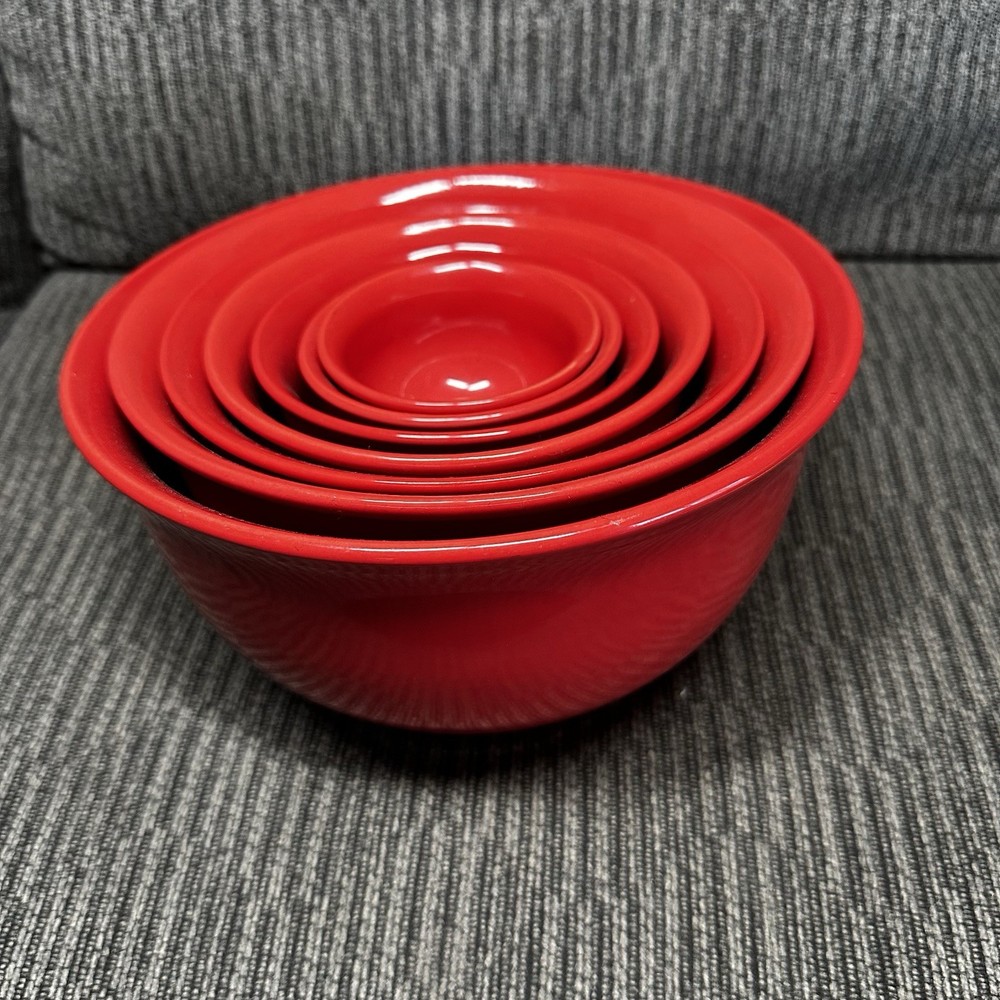 Red Melamine Mixing Bowls 7 Piece Set Vintage Retro Nesting Kitchen