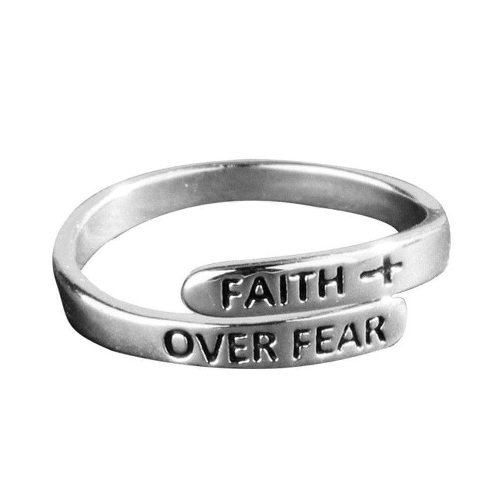 Faith Over Fear Ring,Sterling Silver Adjustable Wrap Open Adjustable,